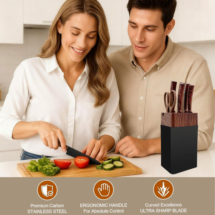 Messerset mit Messerblock, 7-Teilig Hochwertige Edelstahl Küchenmesser mit ergonomischen Griffen, Me