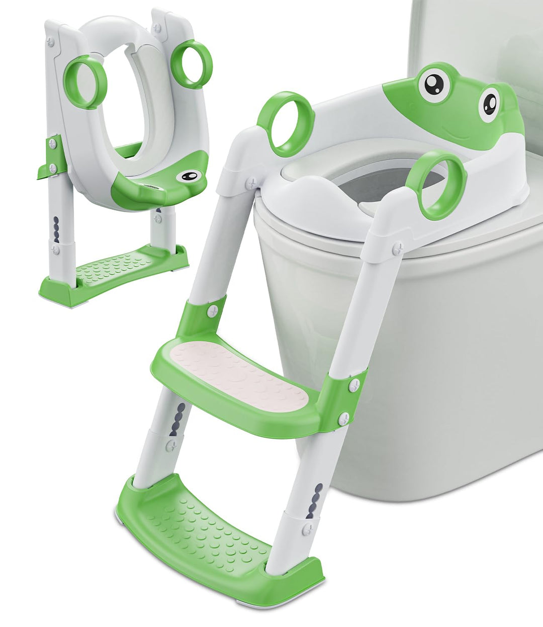 Toilettensitz Kinder mit Treppe, WC Sitz Kinder für Jungen und Mädchen, Höhenverstellbar und Klappba