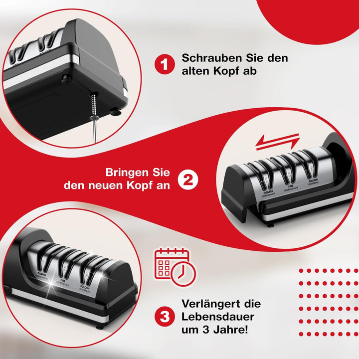 Professioneller Elektrischer Messerschärfer | Austauschbare Schleifköpfe | 100% Diamant-Schleifmitte