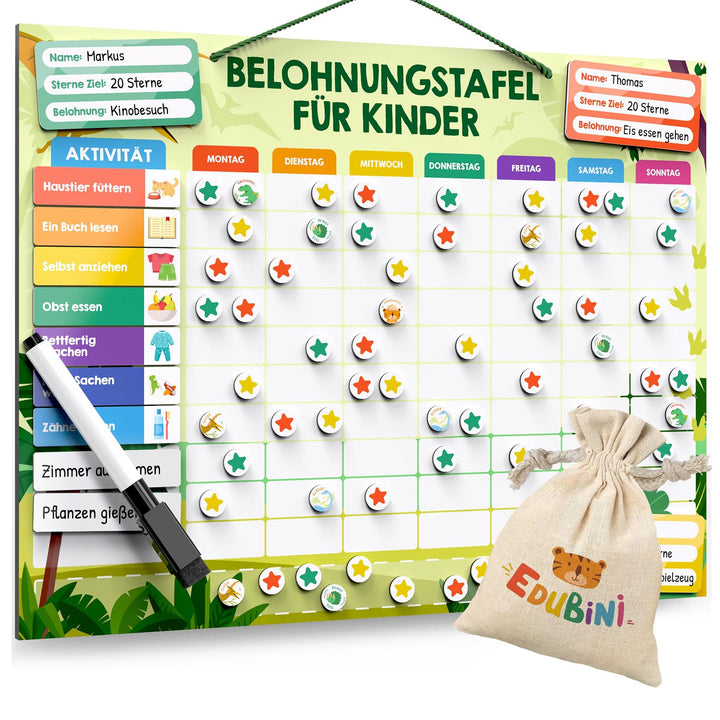 Belohnungstafel für Kinder - [100 Aufgaben + 350 Magnete] - Belohnungssystem für Verantwortung - Fam