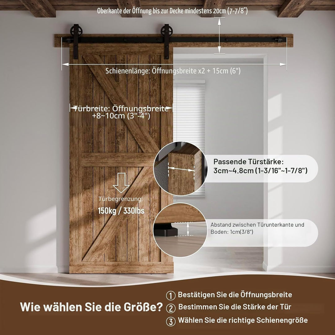 Schiebetürbeschlag 173cm Schiebetüren Schiebetürsystem Komplettset Laufschiene Rollen Set Schwarz fü