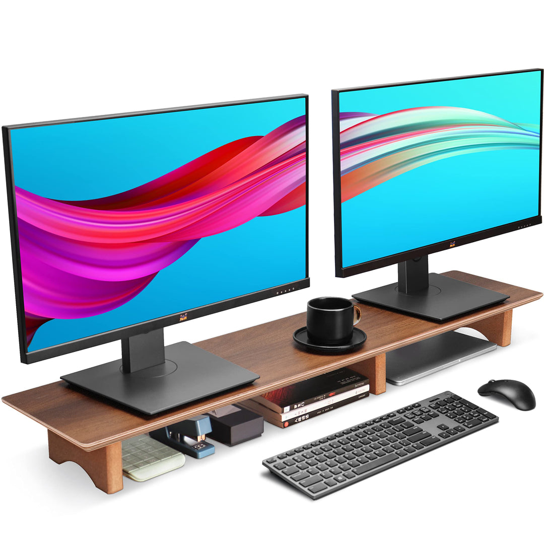 Aothia Grosser Monitor-Ständer für Computerbildschirme,Holz-Riser mit nachhaltigen Korkblockbeinen f