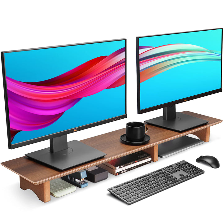 Aothia Grosser Monitor-Ständer für Computerbildschirme,Holz-Riser mit nachhaltigen Korkblockbeinen f