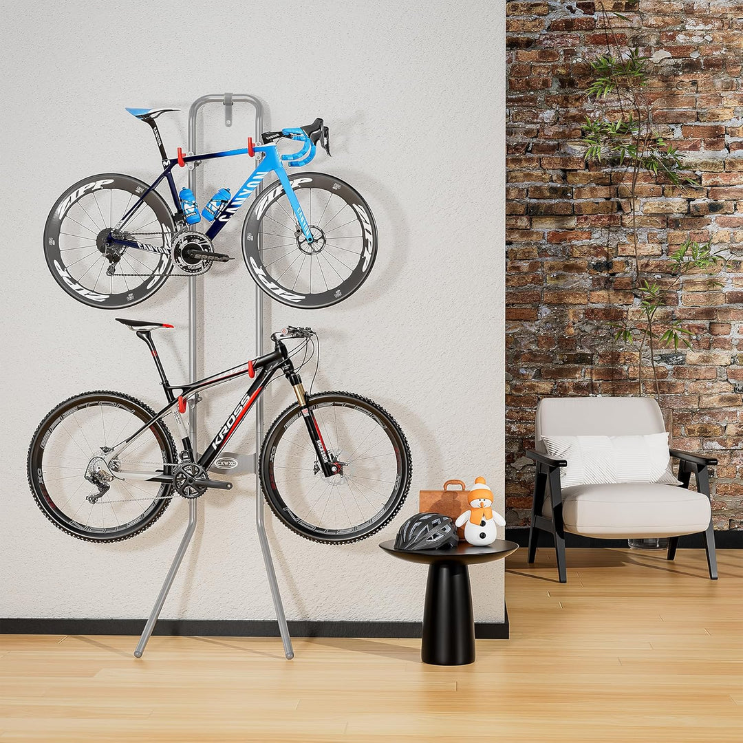 CXWXC Vertikaler Fahrradständer für 2 Fahrräder, Platzsparende Wandhalterung bis 54kg, Verstellbarer
