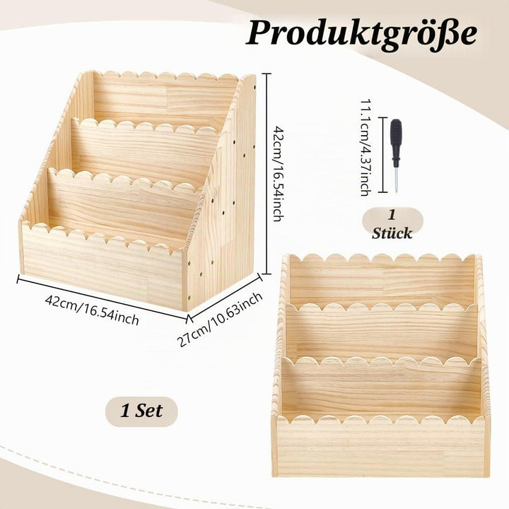UNICRAFTALE 3 Stöckiges Geschwungenes Bücherregal Aus Holz Kleines Bücherregal Aus Holz 27x42x42cm N