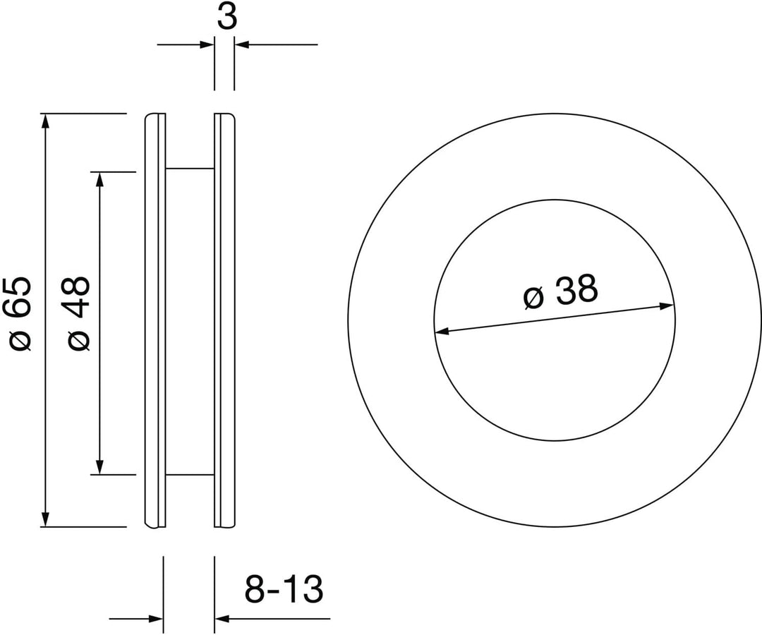 KWS Muschelgriff-Paar rund mit Griffloch, Schiebetürmuschel ø 65 mm, Ganzglastüren 8-10 mm, Aluminiu