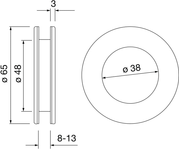 KWS Muschelgriff-Paar rund mit Griffloch, Schiebetürmuschel ø 65 mm, Ganzglastüren 8-10 mm, Aluminiu
