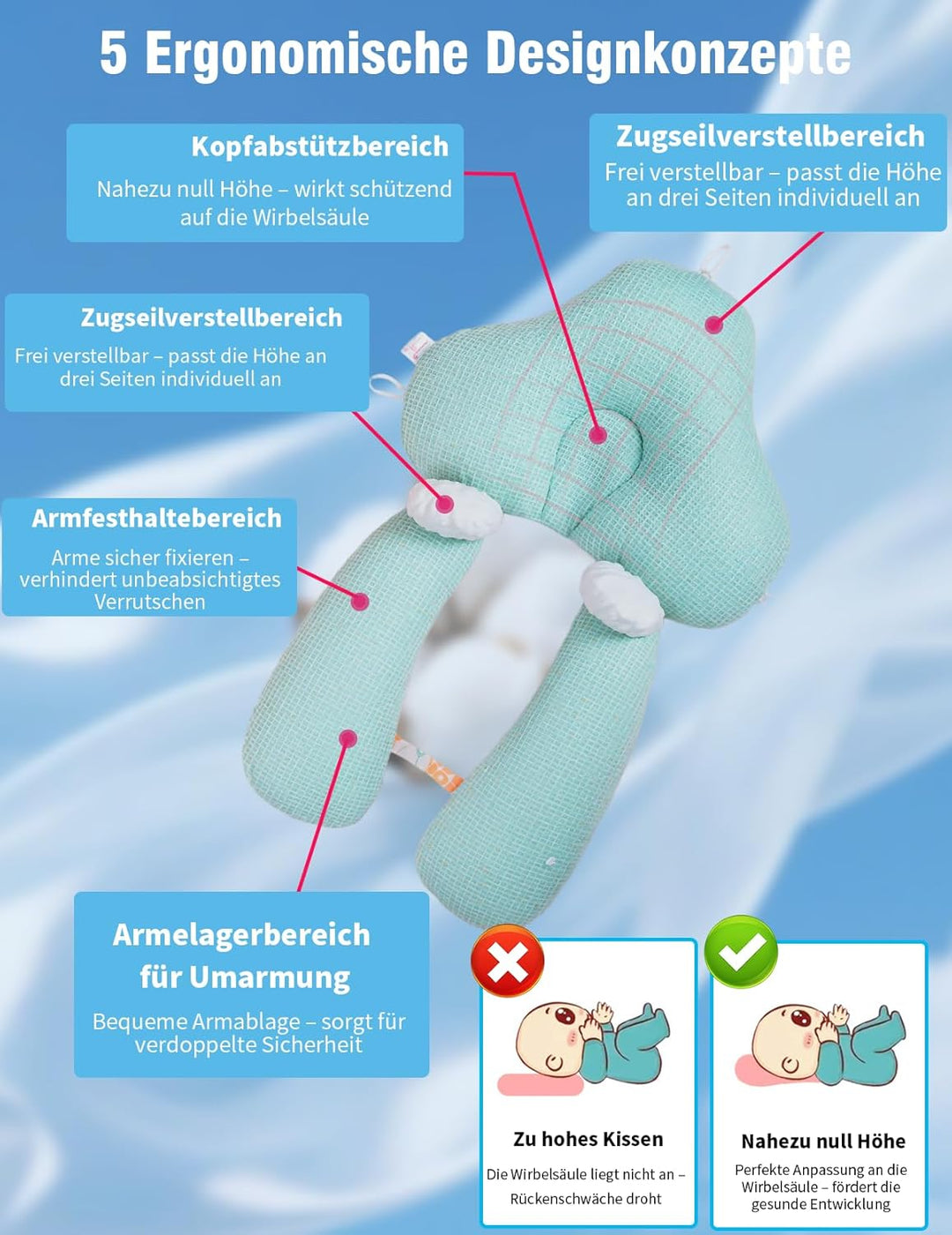 Kissen, U Förmiges Design 65x 42 cm, Eine Bequeme Schlafposition für den Benutzer Schaffen, Waschbar