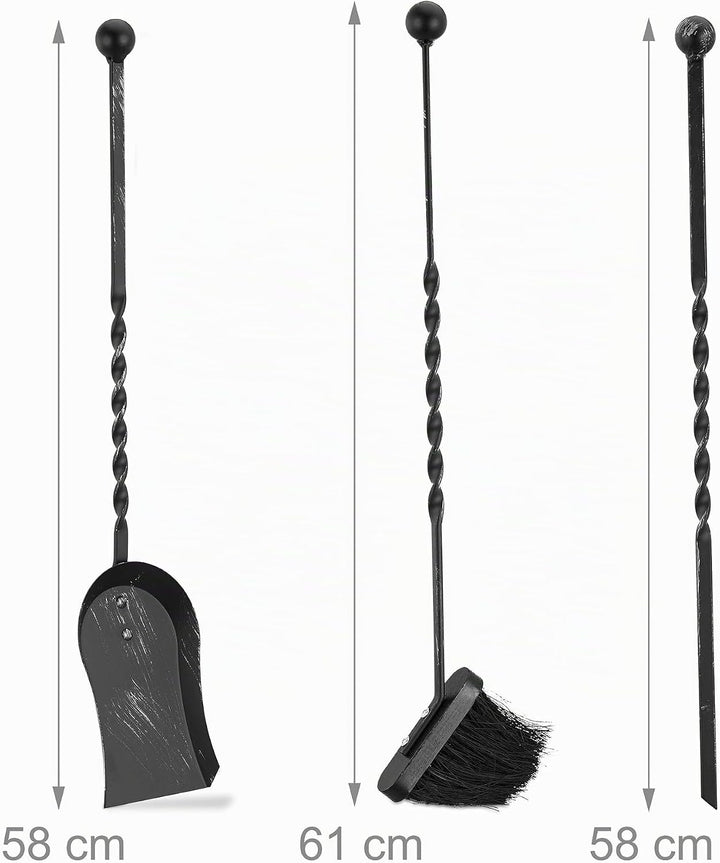 Relaxdays Gusseisen, schwarz Kaminbesteck antik, 4-TLG Kamingarnitur mit Schaufel, Besen und Schürha