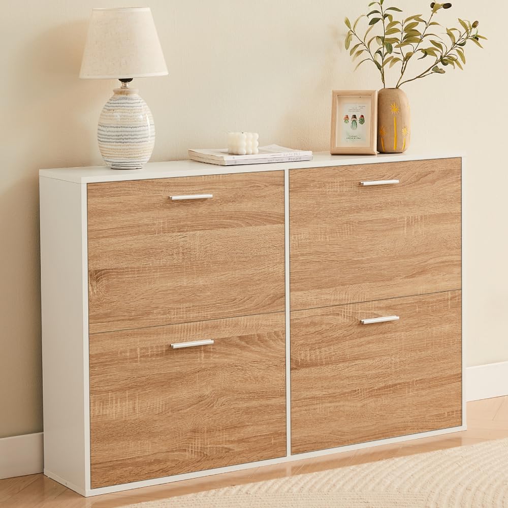 CASABEL Schuhschrank mit 4 Klappen – Schuhregal Holz & Weiss, Modernes Design, Grosse Kapazität für