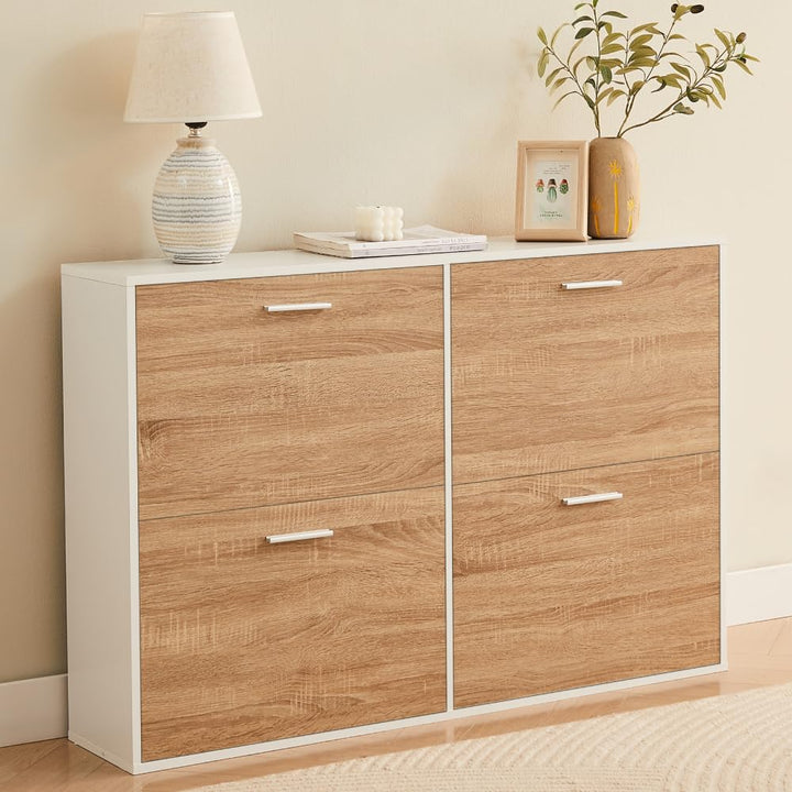 CASABEL Schuhschrank mit 4 Klappen – Schuhregal Holz & Weiss, Modernes Design, Grosse Kapazität für