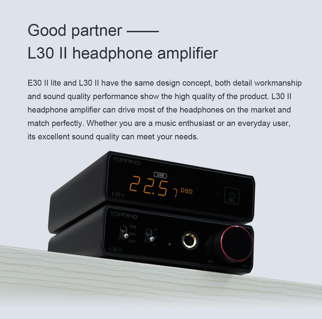 TOPPING E30II Lite AK4493S DAC Hi-Res Audio XMOS AU208 Touch Operation Preamp Decoder (Black), Black