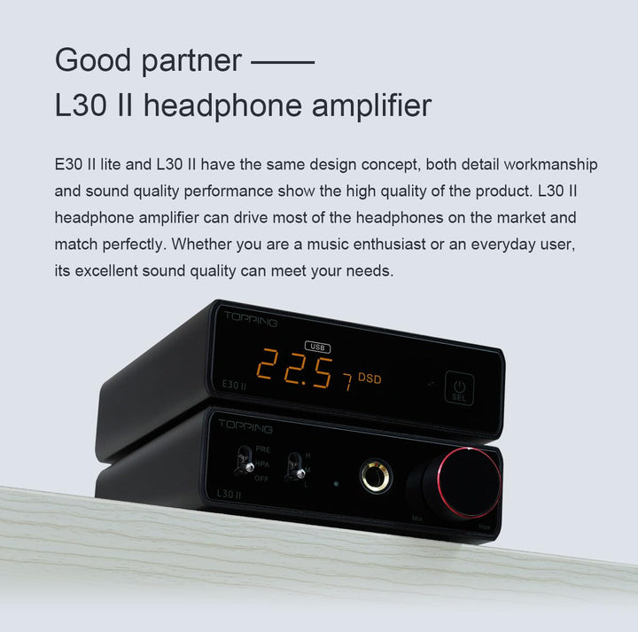 TOPPING E30II Lite AK4493S DAC Hi-Res Audio XMOS AU208 Touch Operation Preamp Decoder (Black), Black