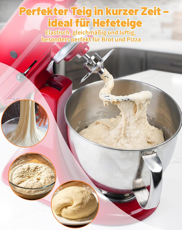 Spiral Knethaken Edelstahl für KitchenAid 4,5–5QT, K45DH Knethaken mit Schutzkappe für KitchenAid 4.