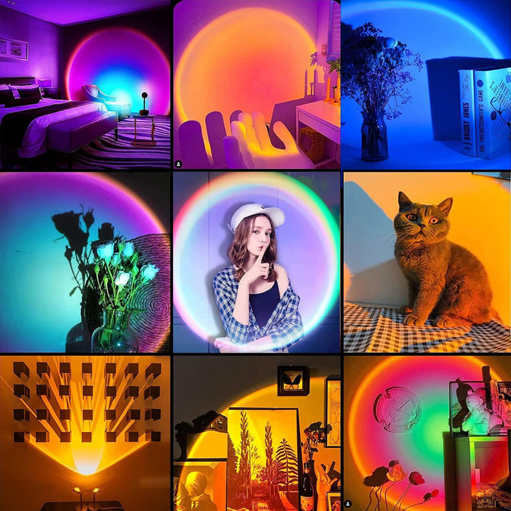 Sunset Lamp,Sonnenuntergang Lampe mit USB,Höhenverstellbar LED Nachtlicht Rainbow Light 24 Farben Zw