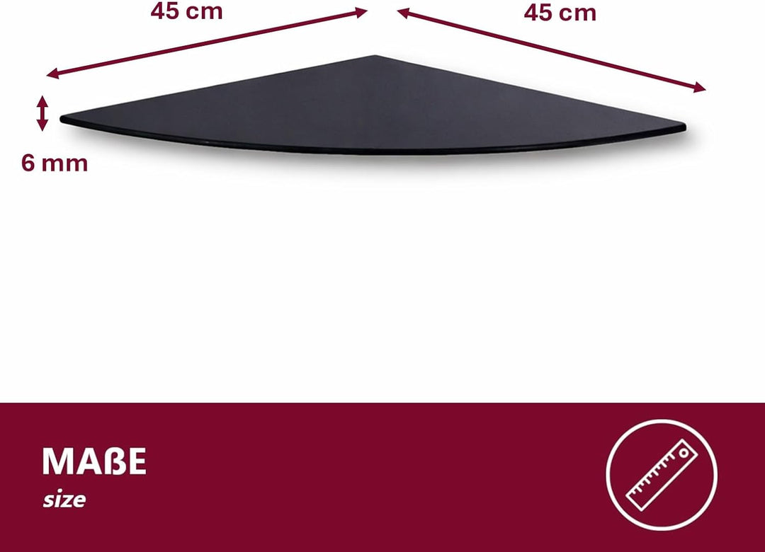 Euro Tische Glas Eckregal 45x45cm, Wandregal für Badezimmer, Duschregal Bad, Glas Badregal mit 6mm E