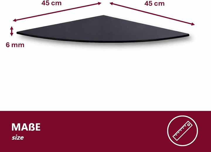 Euro Tische Glas Eckregal 45x45cm, Wandregal für Badezimmer, Duschregal Bad, Glas Badregal mit 6mm E