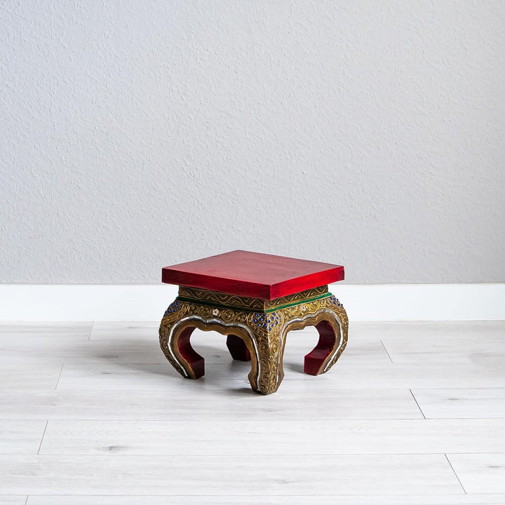 livasia Opiumtisch aus Massivholz – 24x24x20cm – Handgeschnitzter Beistelltisch Holz aus Thailand, N