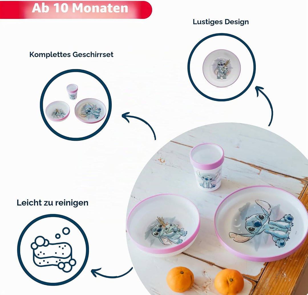 Disney Baby Lilo & Stitch – Komplett-Set Lilo und Stitch – rutschfestes Geschirr – mikrowellengeeign
