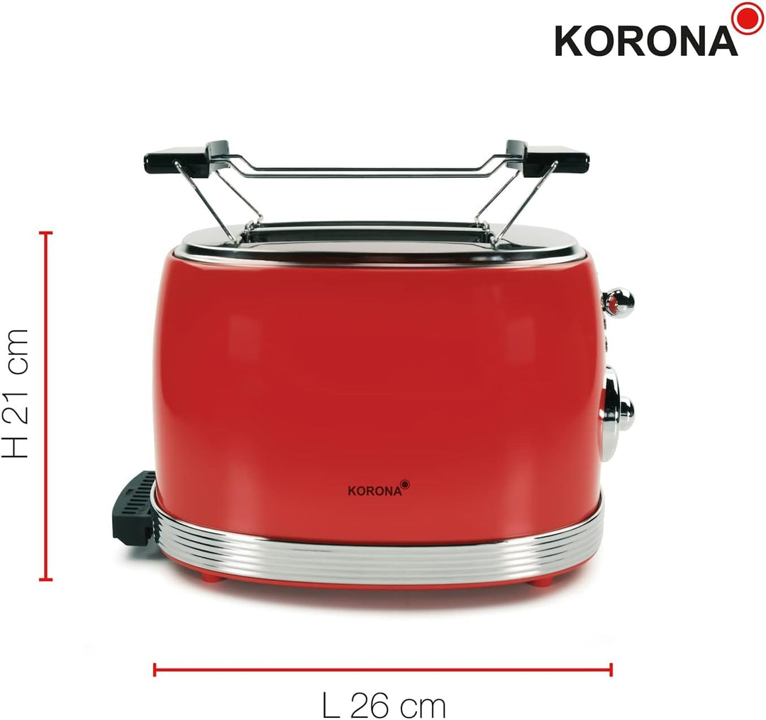 Korona 21668 Toaster | 2 Scheiben | Retro Design | Rot | 6 Bräunungsstufen | Retro | Auftauen, Röste