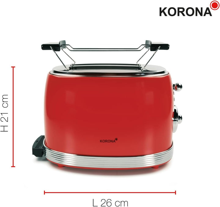 Korona 21668 Toaster | 2 Scheiben | Retro Design | Rot | 6 Bräunungsstufen | Retro | Auftauen, Röste