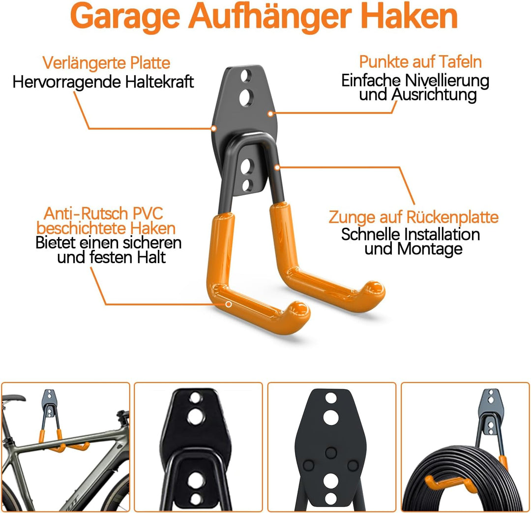 3-H Wandhaken Garage, Wandhaken Schwerlast, Haken 8 Stück Gerätehaken Garage Storage Doppelhaken für