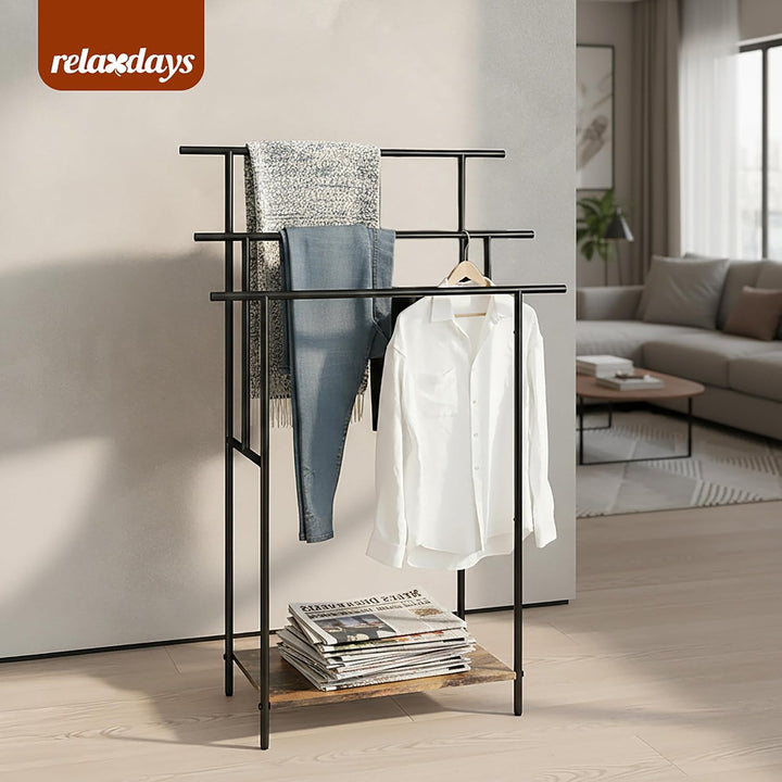 Relaxdays Handtuchständer mit Ablage, HBT: 100x68x30 cm, Industrial, 3 Stangen, Handtuchhalter stehe