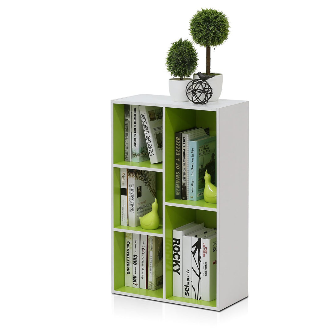 Furinno offenes Bücherregal mit 5 Fächern, holz, Weiss/Grün, 49.5 x 23.9 x 80 cm 5 Fächer Weiss/Gree