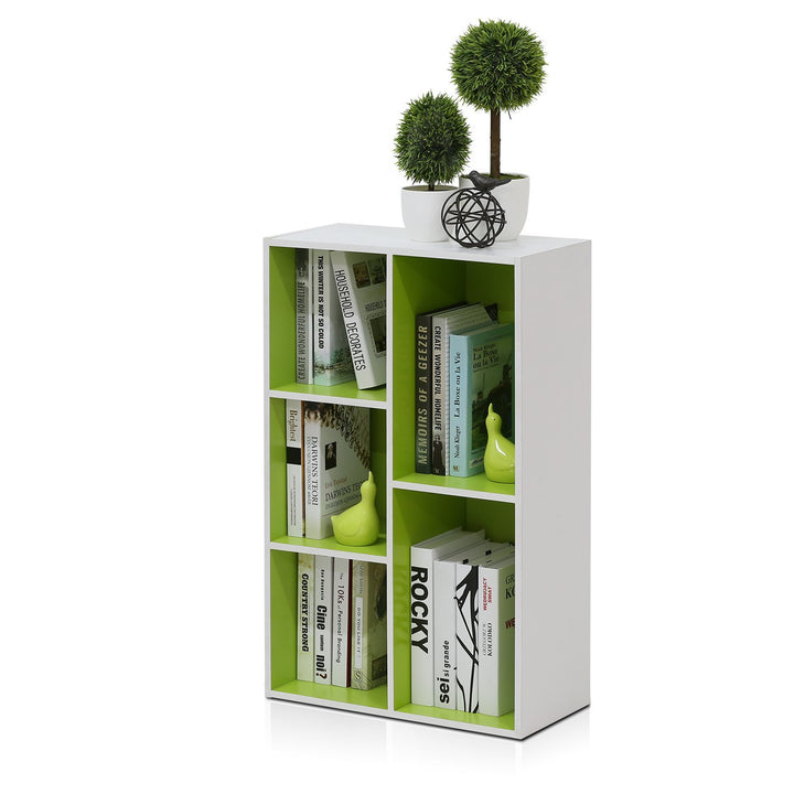 Furinno offenes Bücherregal mit 5 Fächern, holz, Weiss/Grün, 49.5 x 23.9 x 80 cm 5 Fächer Weiss/Gree