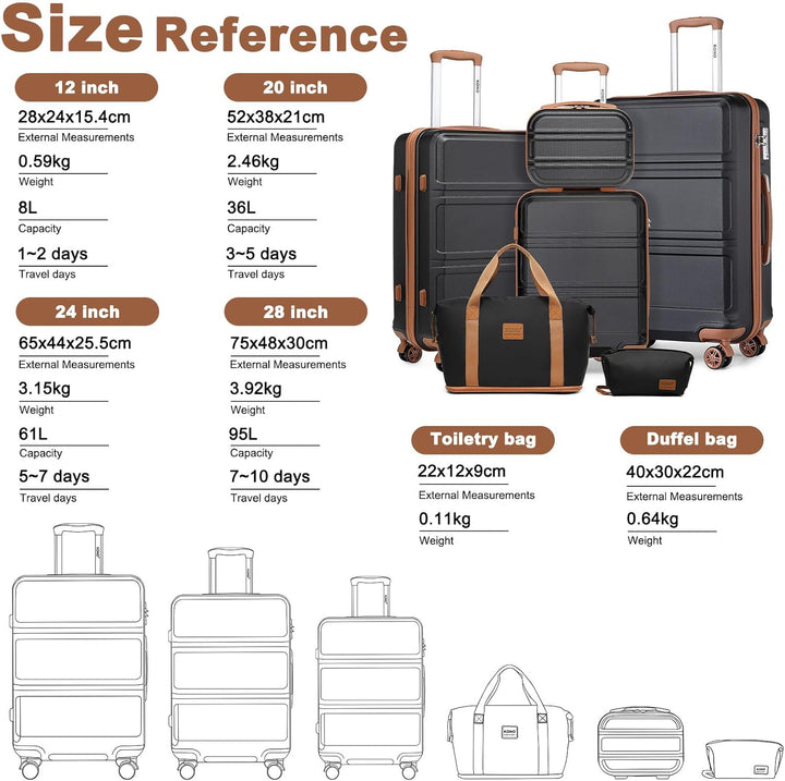 KONO Kofferset Reisekoffer Set Gepäcksets 6 Teilig, Koffer Set mit Beautycase Kosmetikkoffe mit Hand