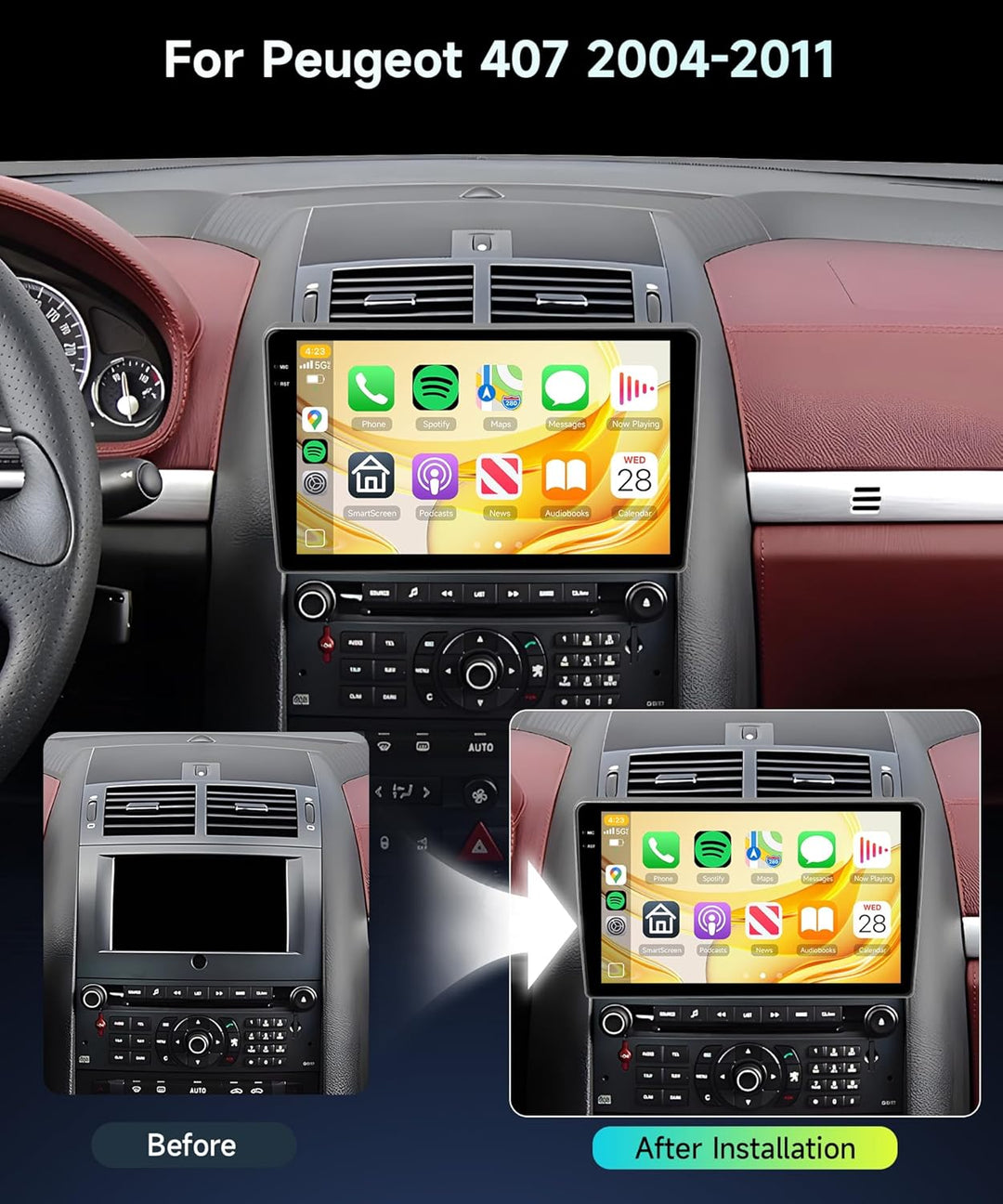 4G+64G Rimoody Android Autoradio für Peugeot 407 2004-2011 9 Zoll HD Stereo Auto 407 mit Wireless Ca
