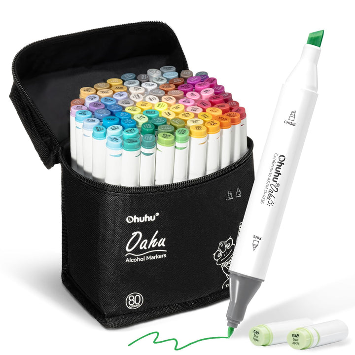 Graffiti Stift 80 Farben Marker Pen Ohuhu verdoppelt spitzt Kunst Sketch Twin Marker Stifte Färben H