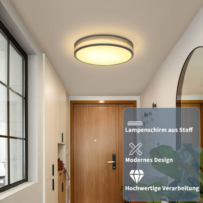 ZMH Deckenlampe LED Deckenleuchte Wohnzimmer - Rund Stoff Schlafzimmerlampe 12W 3000K Warmweiss Wohn