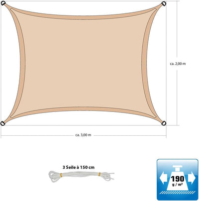 AMANKA 98% UV Schutz: 2x3 Sonnensegel Wasserdicht Rechteckig - Sonnenschutz Balkon - Terrassendach -