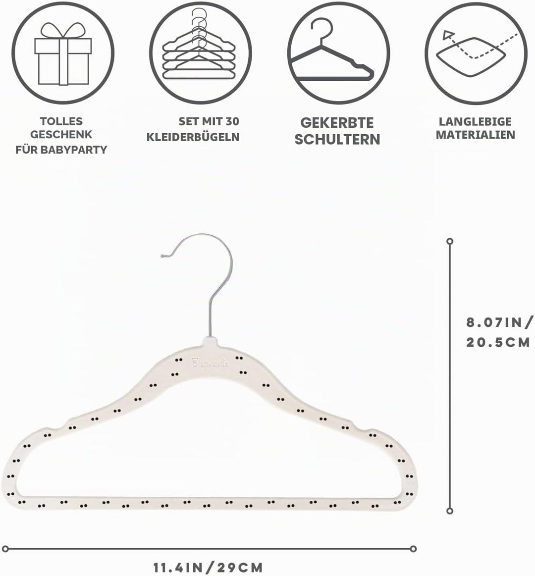 3 Sprouts Kinder Kleiderbügel aus Samt - rutschfest & Robust - Ideal für Baby- & Kleinkinderkleidung
