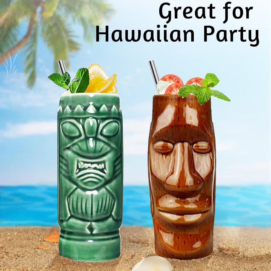 Tiki Tassen Cocktail Set von 2 - Becher aus Keramik, hawaiianische Partybecher, Trinkgeschirr, niedl