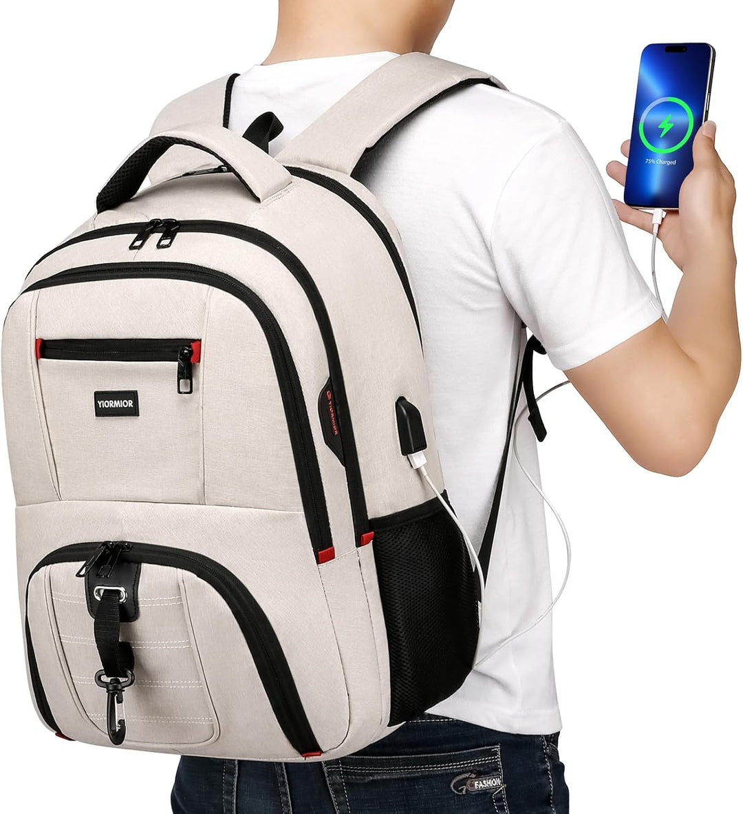 YIORMIOR Schulrucksack Jungen Mädchen Teenager Rucksack Herren Damen für 15,6 Zoll Laptop Rucksack A