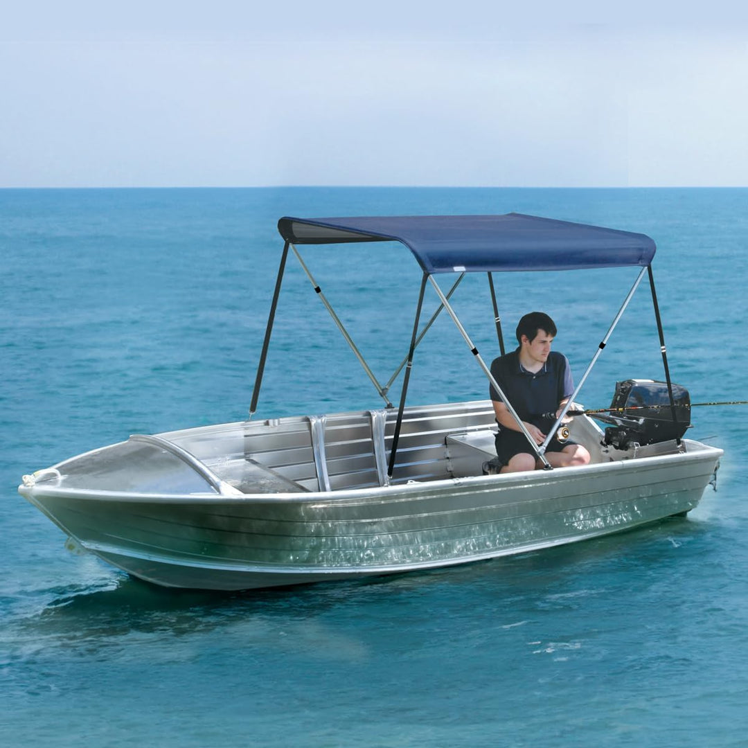 Oceansouth 2 Bow Bimini Top Bootsabdeckung und integrierte Schutzhülle (Breite 1.5M-1.7M, Blau) Brei