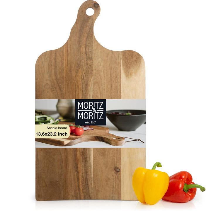 Moritz &amp; Moritz grosses Servierbrett Holz mit Griff - 59x32x2 cm - Antibakterielles Akazienholz Bret