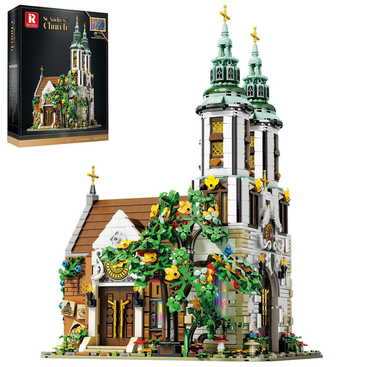 Reobrix St. Andreaskirche Architektur Bausatz mit LED Leuchten, MOC Strassenbausatz zum Sammeln 6602