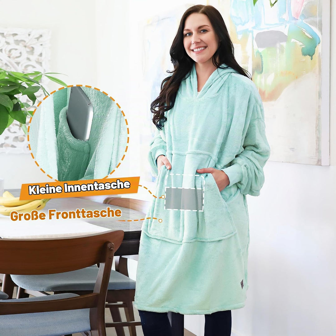 Catalonia Classy Übergrosse Fleece Hoodie Decke Aqua, Warme Grosses Kapuzendecke Tragbare Decke zum