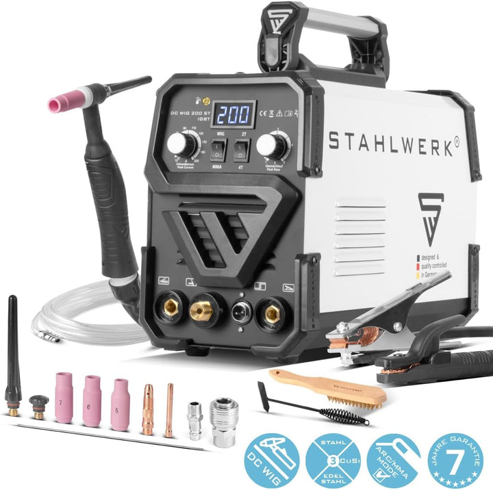 STAHLWERK DC WIG 200 ST IGBT - Kombi WIG Schweissgerät mit 200 Ampere und MMA E-Hand, 7 Jahre Herste