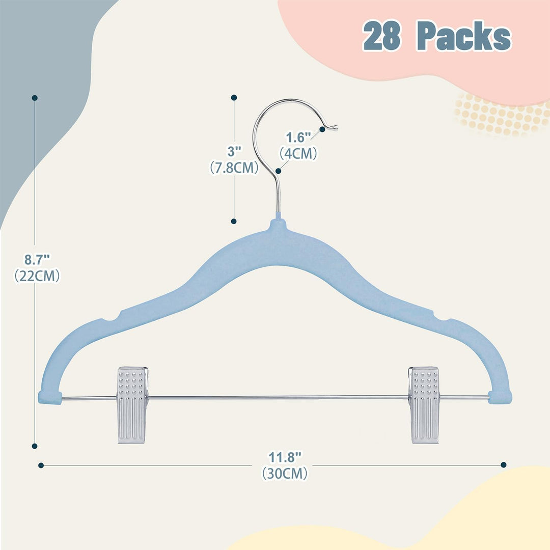 ManGotree Kinder-Rockbügel, 28 Pack Baby-Samtbügel mit beweglichen Clips, rutschfeste Hosenbügel, 30