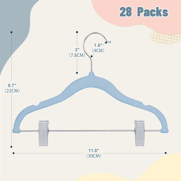 ManGotree Kinder-Rockbügel, 28 Pack Baby-Samtbügel mit beweglichen Clips, rutschfeste Hosenbügel, 30