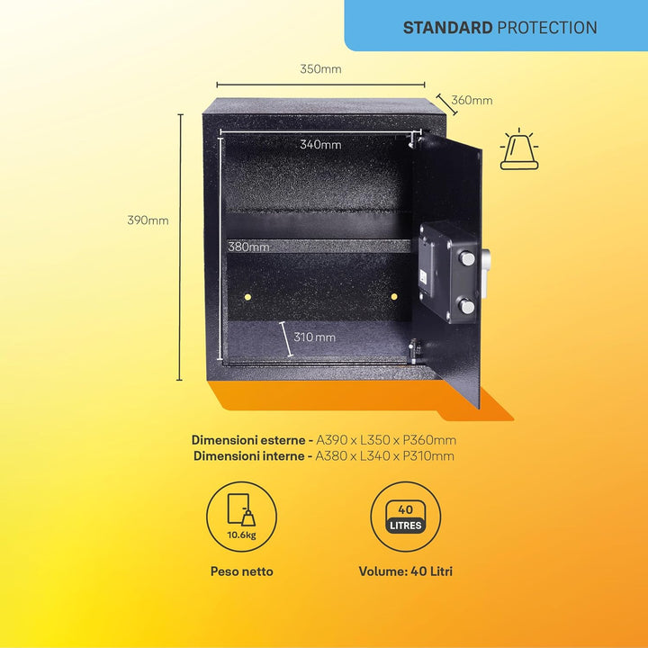 Yale Elektronischer Tresor mit Alarm - Gross - YEC/390/DB2 - Standardsicherheit - Schwarz Large New