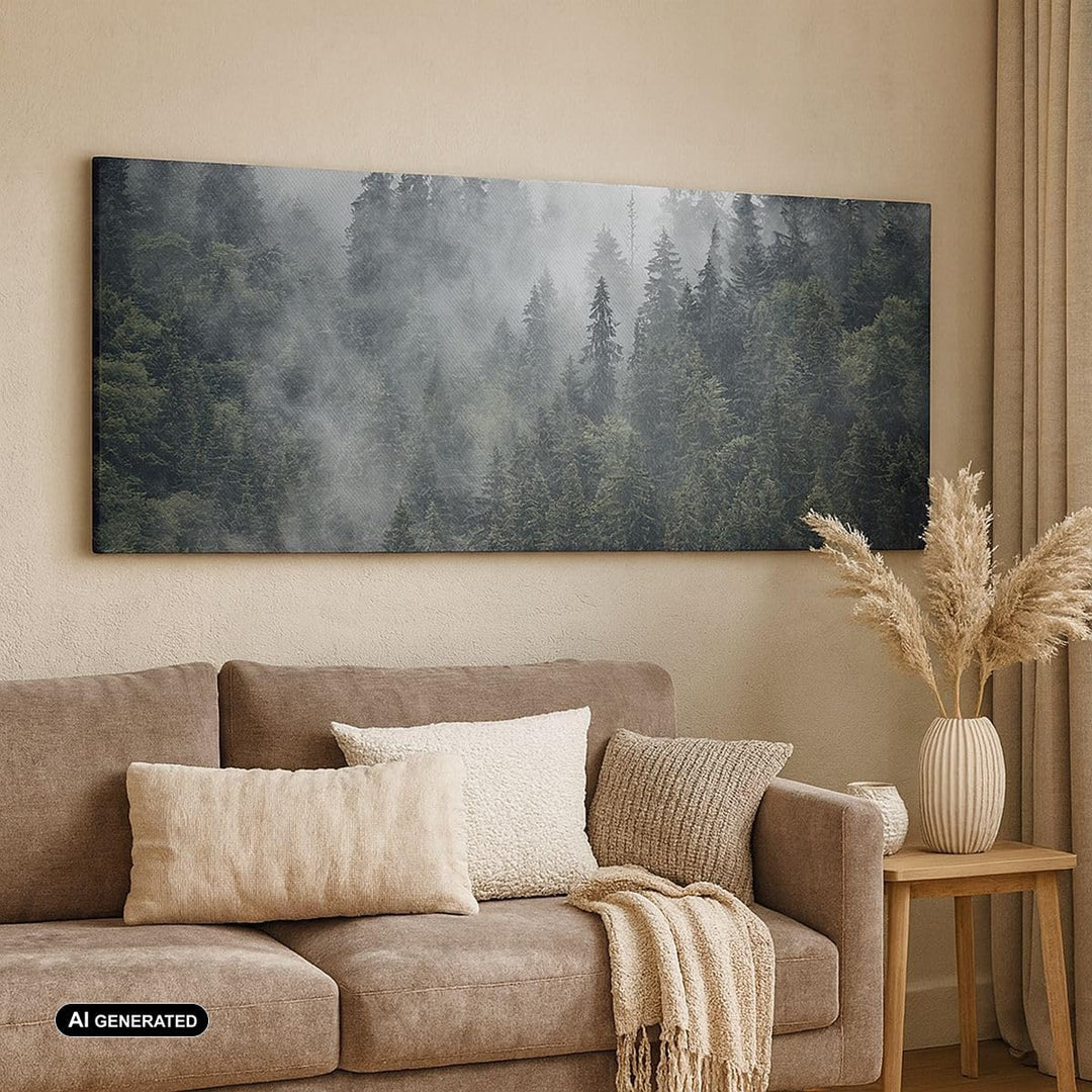 Panorama Bilder auf Leinwand 100x40cm Leinwandbild mit Rahmen Wald Baum Natur Gross Wanddeko Bild Sc