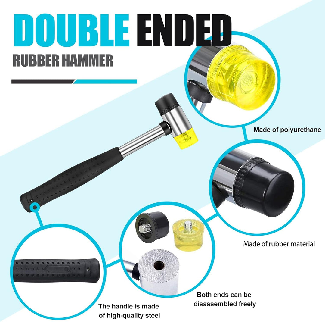 2 Stk Doppelkopf Gummihammer, Doppelkopfhammer 25/40mm mit Rutschfest Gummigriff & 8 Ersatz-Hammerkö