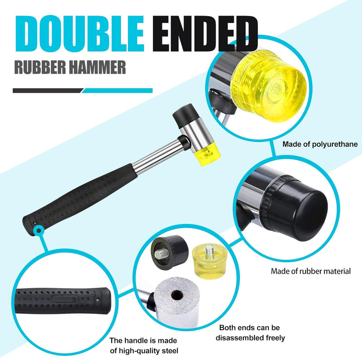 2 Stk Doppelkopf Gummihammer, Doppelkopfhammer 25/40mm mit Rutschfest Gummigriff & 8 Ersatz-Hammerkö