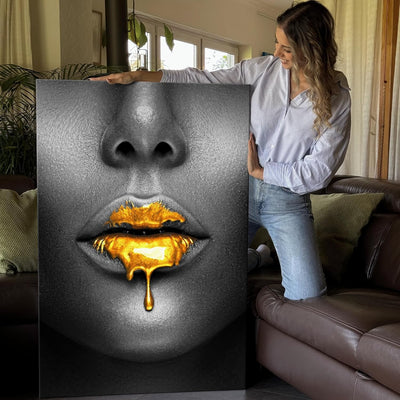 Artmazing | Goldene Lippen Bild | Poster & Kunstdrucke | Bild Hochkant | Pop Art Bilder Leinwand | S