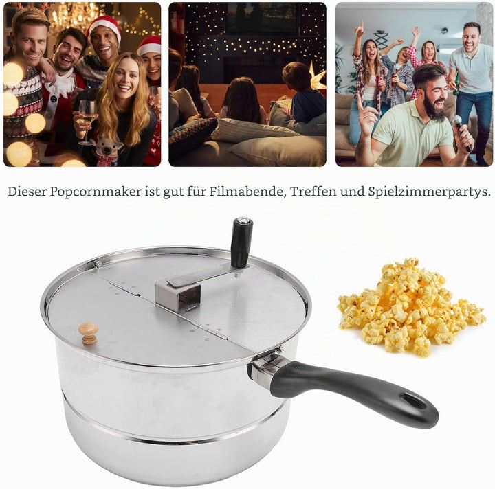 Stoppetop Popcorn Popper, Edelstahl -Popcorn -Hersteller mit Handkurbel, Popcorn -Topf für Gasherd -